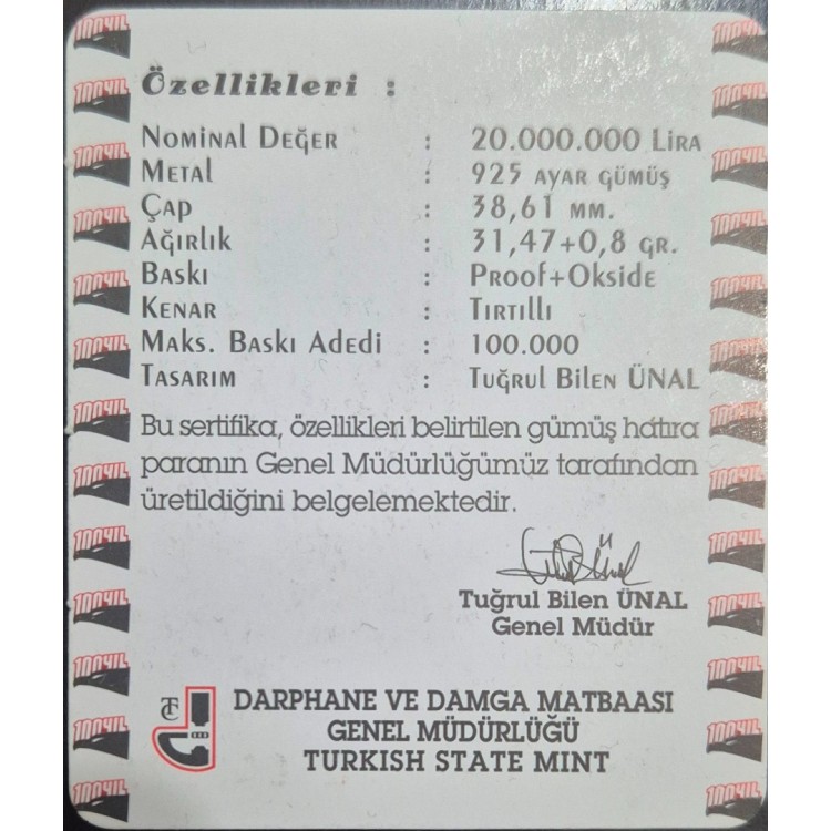 Beşiktaş J.K 100. yıl Gümüş Sertifikası (Sadece Takas)